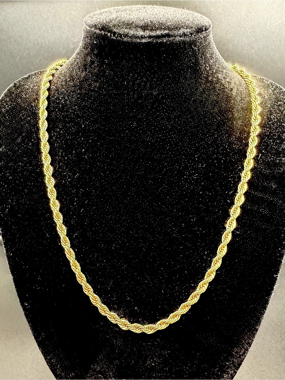 24KGB Gold Bonded Rope Chain Necklace 16” 12g Vintage Gold Tone 3mm Choker